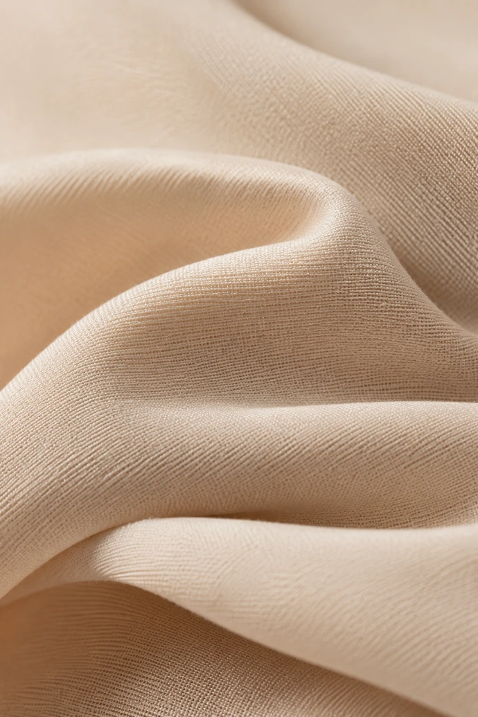 A close-up view of premium, textured beige fabric used in our modest apparel collection.